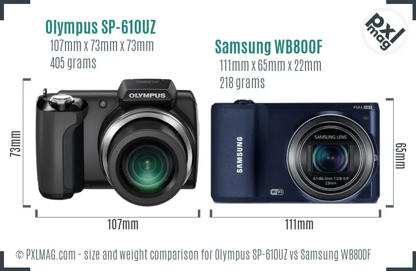 Olympus SP-610UZ vs Samsung WB800F size comparison