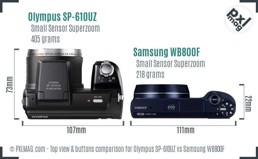 Olympus SP-610UZ vs Samsung WB800F top view buttons comparison