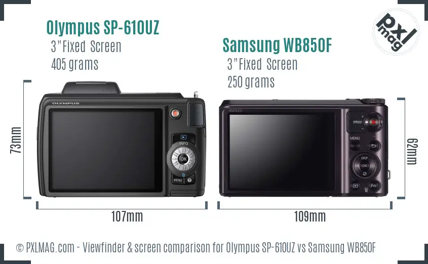 Olympus SP-610UZ vs Samsung WB850F Screen and Viewfinder comparison