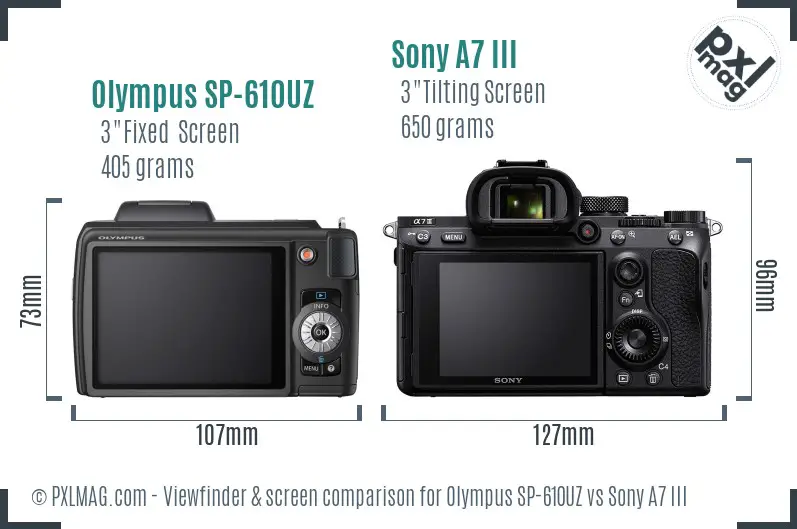 Olympus SP-610UZ vs Sony A7 III Screen and Viewfinder comparison
