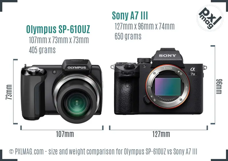 Olympus SP-610UZ vs Sony A7 III size comparison