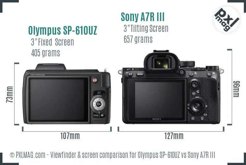 Olympus SP-610UZ vs Sony A7R III Screen and Viewfinder comparison