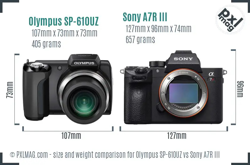 Olympus SP-610UZ vs Sony A7R III size comparison