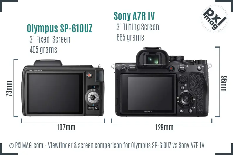 Olympus SP-610UZ vs Sony A7R IV Screen and Viewfinder comparison