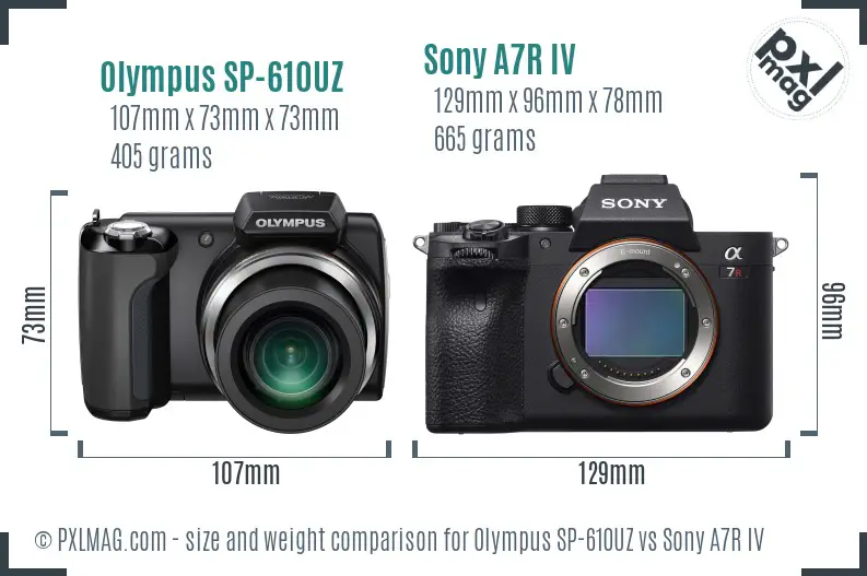 Olympus SP-610UZ vs Sony A7R IV size comparison