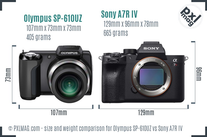 Olympus SP-610UZ vs Sony A7R IV size comparison