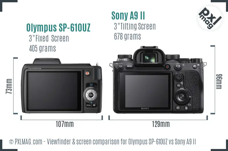 Olympus SP-610UZ vs Sony A9 II Screen and Viewfinder comparison
