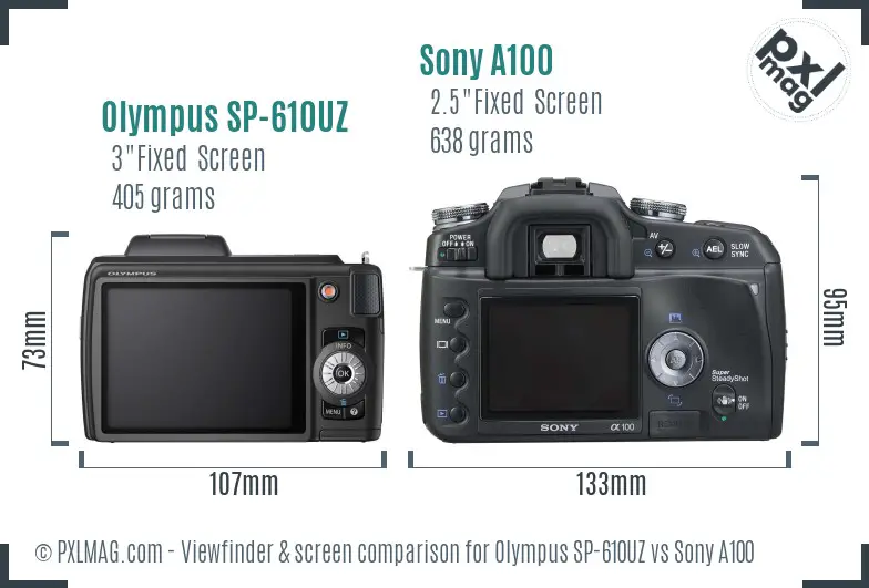 Olympus SP-610UZ vs Sony A100 Screen and Viewfinder comparison Olympus SP-610UZ vs Sony A100 Screen and Viewfinder comparison