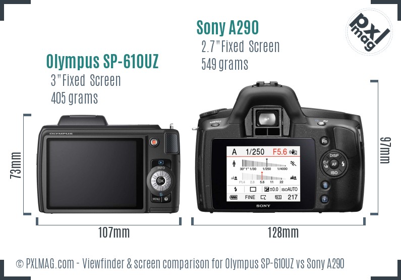 Olympus SP-610UZ vs Sony A290 Screen and Viewfinder comparison