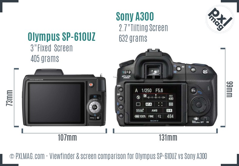 Olympus SP-610UZ vs Sony A300 Screen and Viewfinder comparison