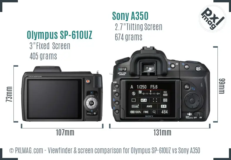 Olympus SP-610UZ vs Sony A350 Screen and Viewfinder comparison