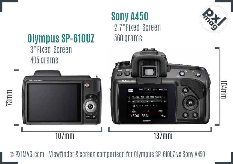 Olympus SP-610UZ vs Sony A450 Screen and Viewfinder comparison