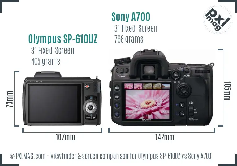 Olympus SP-610UZ vs Sony A700 Screen and Viewfinder comparison