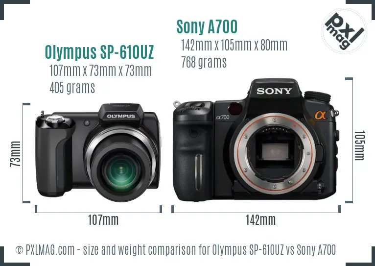 Olympus SP-610UZ vs Sony A700 size comparison