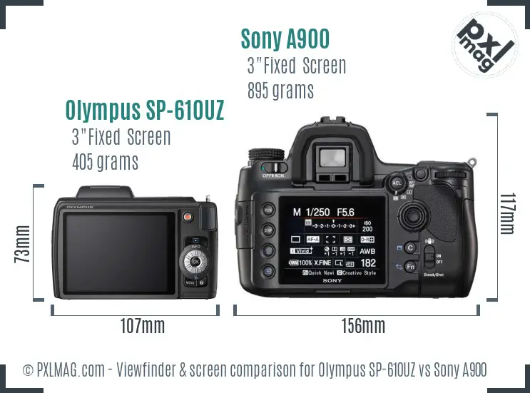 Olympus SP-610UZ vs Sony A900 Screen and Viewfinder comparison