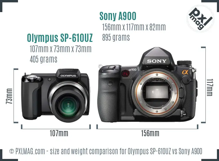 Olympus SP-610UZ vs Sony A900 size comparison