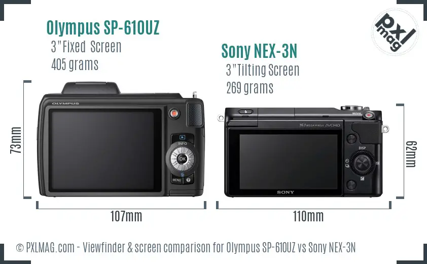 Olympus SP-610UZ vs Sony NEX-3N Screen and Viewfinder comparison