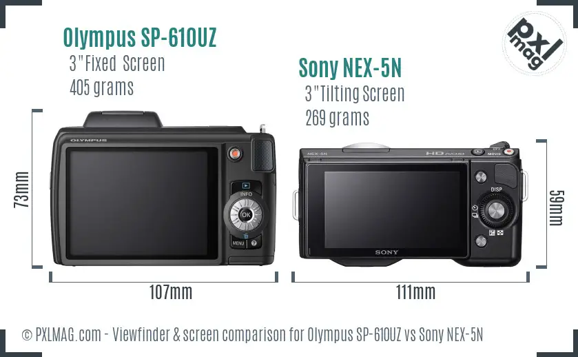 Olympus SP-610UZ vs Sony NEX-5N Screen and Viewfinder comparison