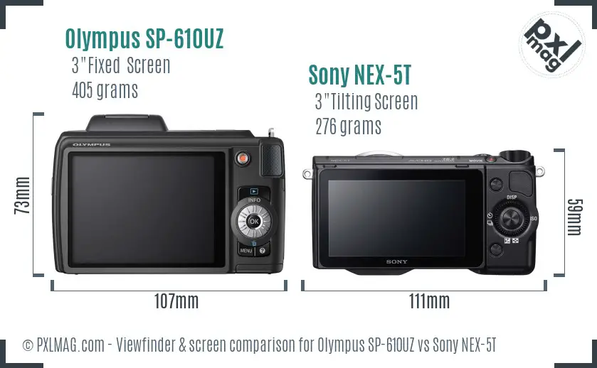 Olympus SP-610UZ vs Sony NEX-5T Screen and Viewfinder comparison