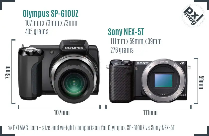 Olympus SP-610UZ vs Sony NEX-5T size comparison