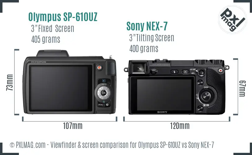 Olympus SP-610UZ vs Sony NEX-7 Screen and Viewfinder comparison