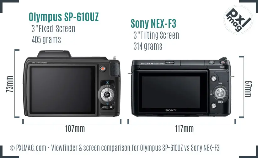 Olympus SP-610UZ vs Sony NEX-F3 Screen and Viewfinder comparison