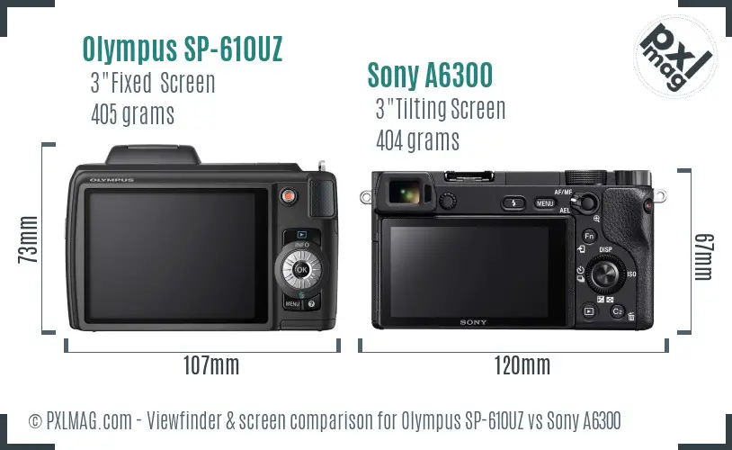 Olympus SP-610UZ vs Sony A6300 Screen and Viewfinder comparison