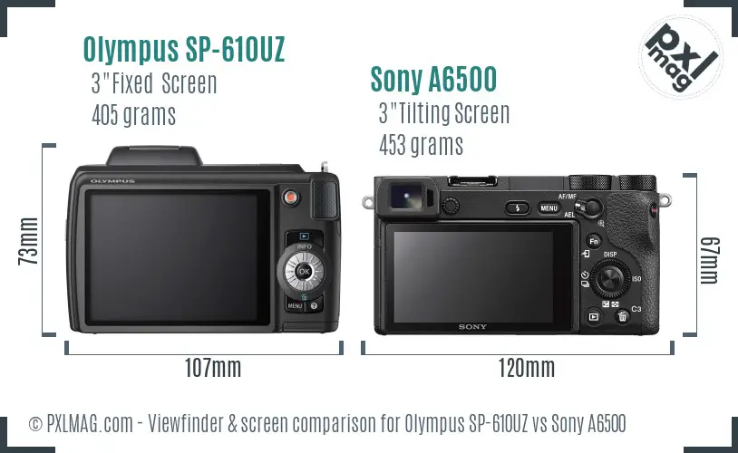 Olympus SP-610UZ vs Sony A6500 Screen and Viewfinder comparison