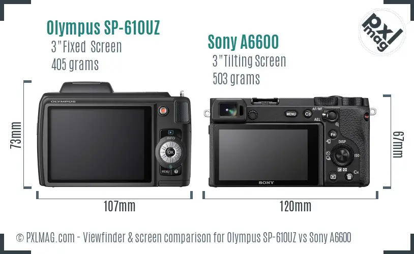 Olympus SP-610UZ vs Sony A6600 Screen and Viewfinder comparison