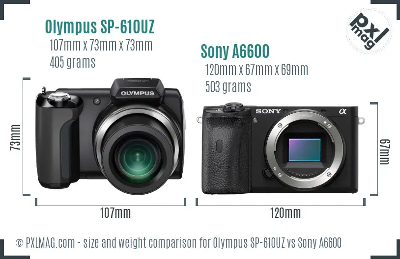 Olympus SP-610UZ vs Sony A6600 size comparison