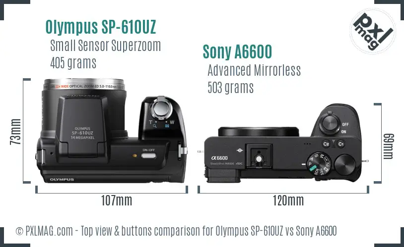 Olympus SP-610UZ vs Sony A6600 top view buttons comparison