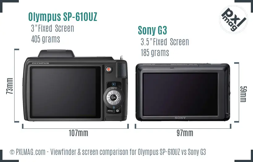 Olympus SP-610UZ vs Sony G3 Screen and Viewfinder comparison