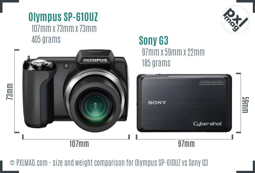 Olympus SP-610UZ vs Sony G3 size comparison