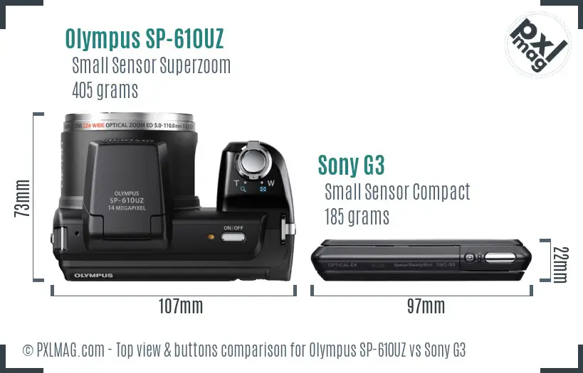 Olympus SP-610UZ vs Sony G3 top view buttons comparison