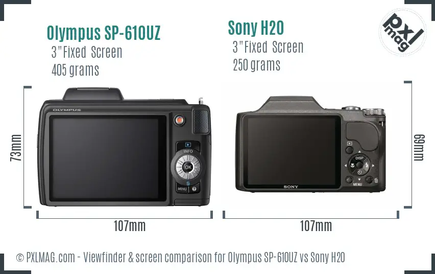 Olympus SP-610UZ vs Sony H20 Screen and Viewfinder comparison