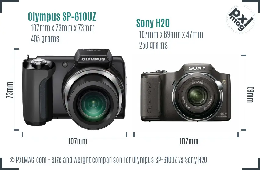 Olympus SP-610UZ vs Sony H20 size comparison