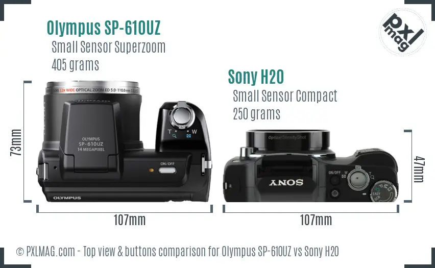 Olympus SP-610UZ vs Sony H20 top view buttons comparison