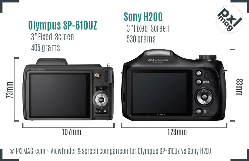 Olympus SP-610UZ vs Sony H200 Screen and Viewfinder comparison