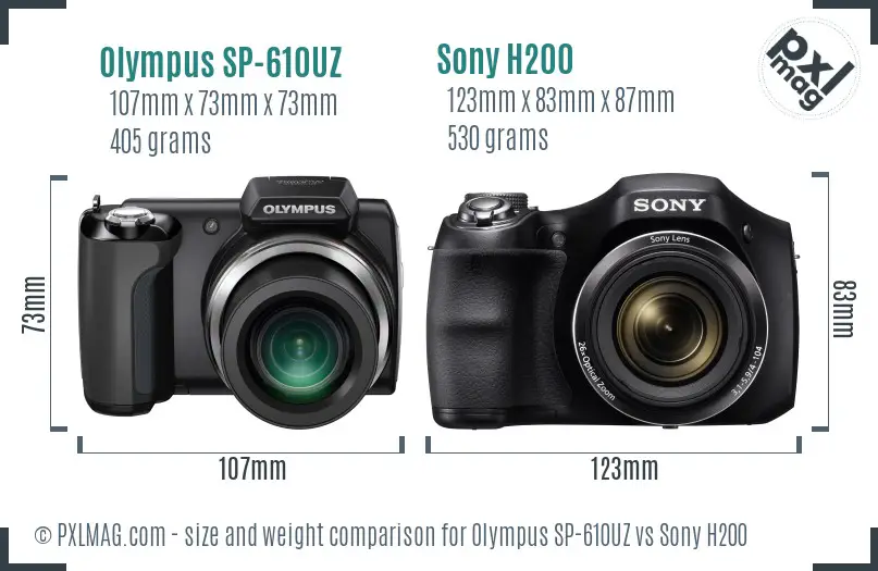 Olympus SP-610UZ vs Sony H200 size comparison