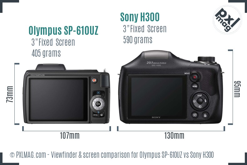 Olympus SP-610UZ vs Sony H300 Screen and Viewfinder comparison