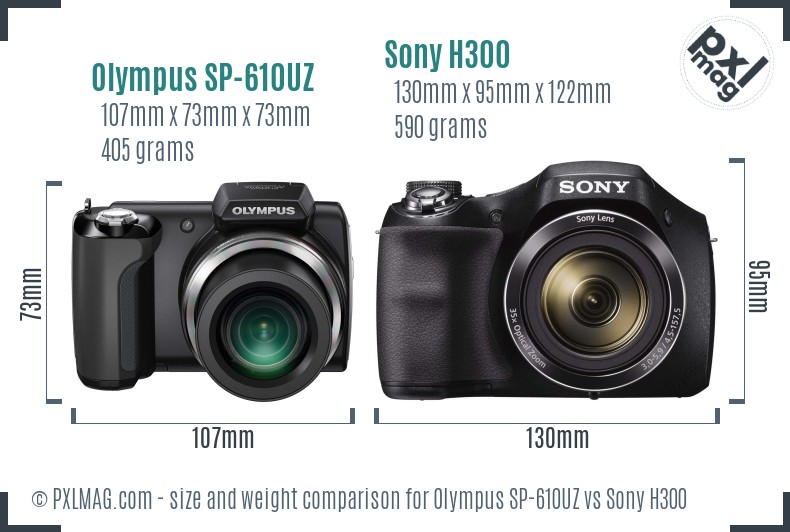 Olympus SP-610UZ vs Sony H300 size comparison