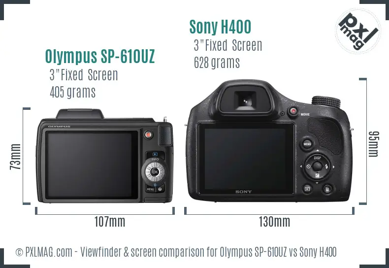 Olympus SP-610UZ vs Sony H400 Screen and Viewfinder comparison