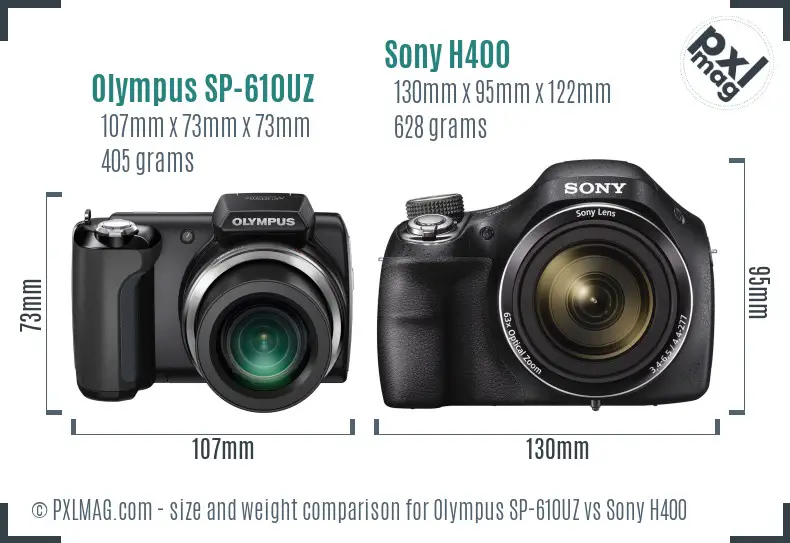 Olympus SP-610UZ vs Sony H400 size comparison