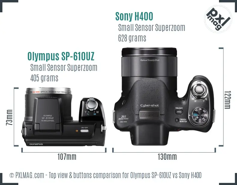 Olympus SP-610UZ vs Sony H400 top view buttons comparison