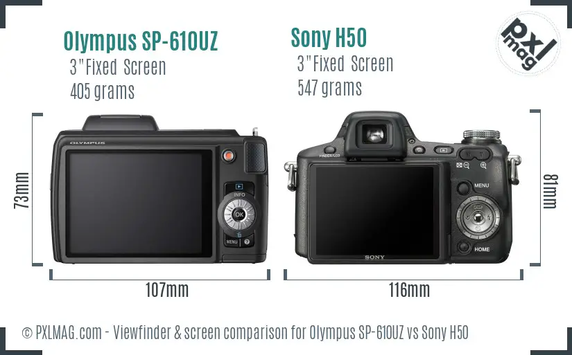 Olympus SP-610UZ vs Sony H50 Screen and Viewfinder comparison