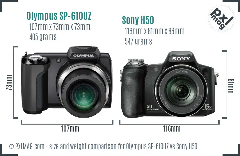 Olympus SP-610UZ vs Sony H50 size comparison