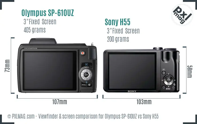 Olympus SP-610UZ vs Sony H55 Screen and Viewfinder comparison