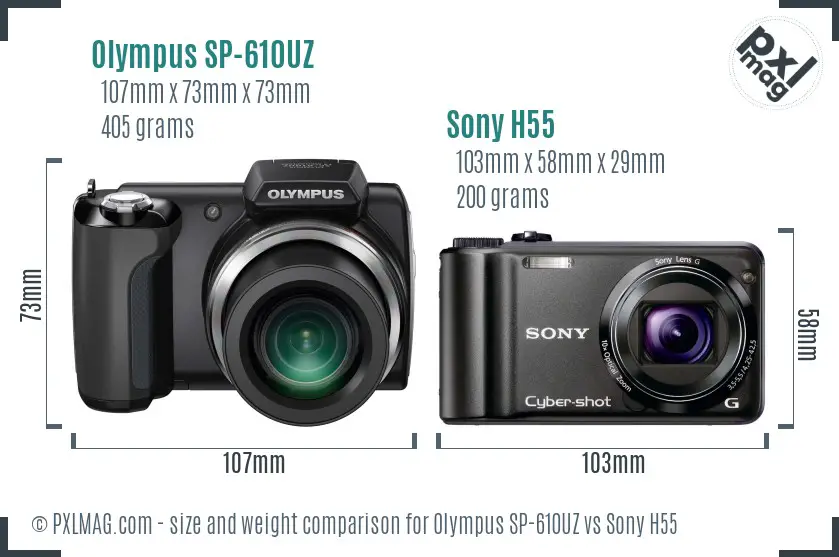 Olympus SP-610UZ vs Sony H55 size comparison