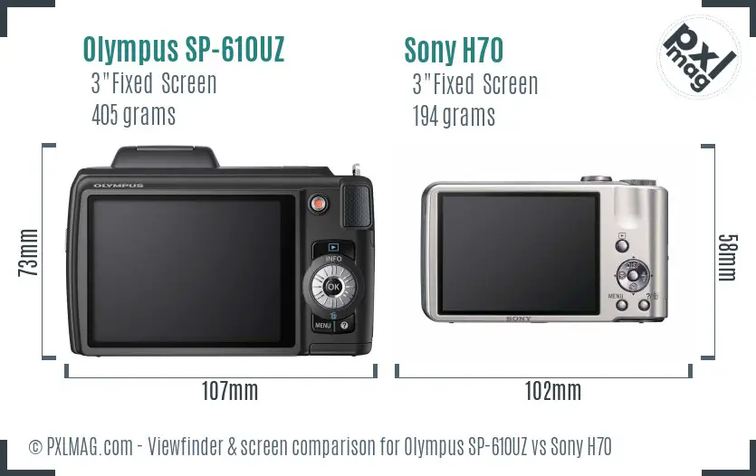 Olympus SP-610UZ vs Sony H70 Screen and Viewfinder comparison