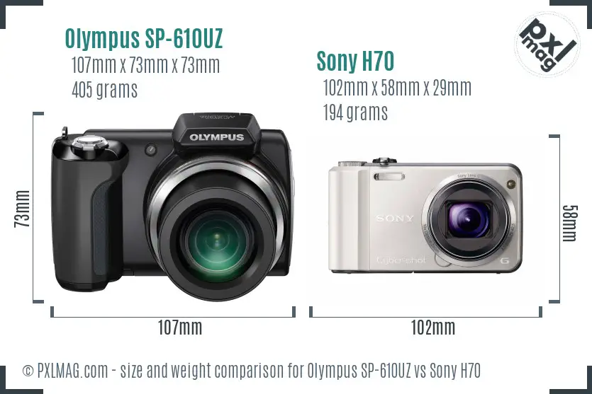 Olympus SP-610UZ vs Sony H70 size comparison